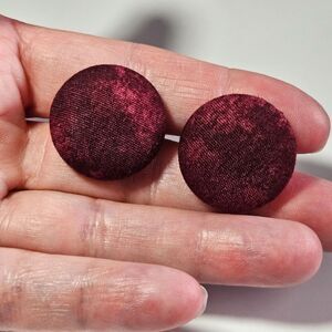 **Sale** Burgundy Round Fabric Earrings